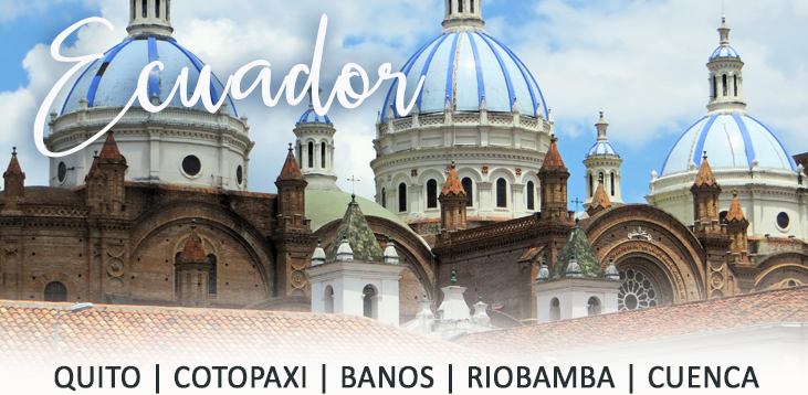 Historic cathedral domes in Cuenca, Ecuador