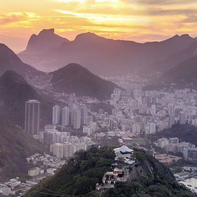 Rio de Janeiro skyline and mountains in Brazil