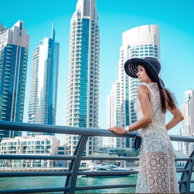 Woman overlooking Dubai skyline