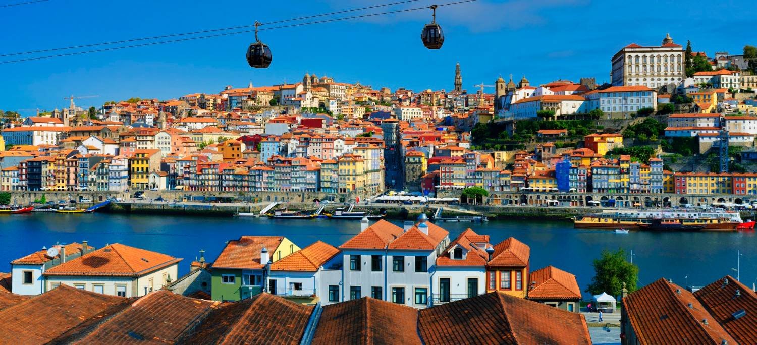Colorful riverside buildings in Porto, Portugal