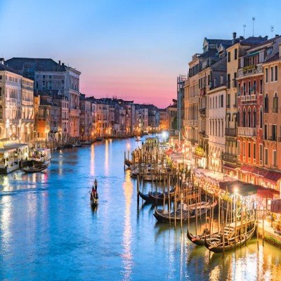 Venice canal with historic waterfront buildings
