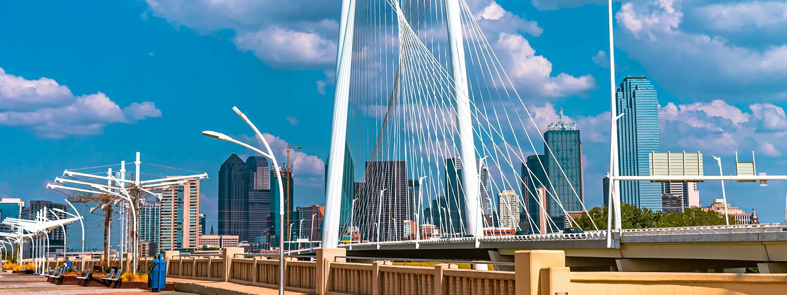 Cable-stayed bridge and Dallas skyline in Texas