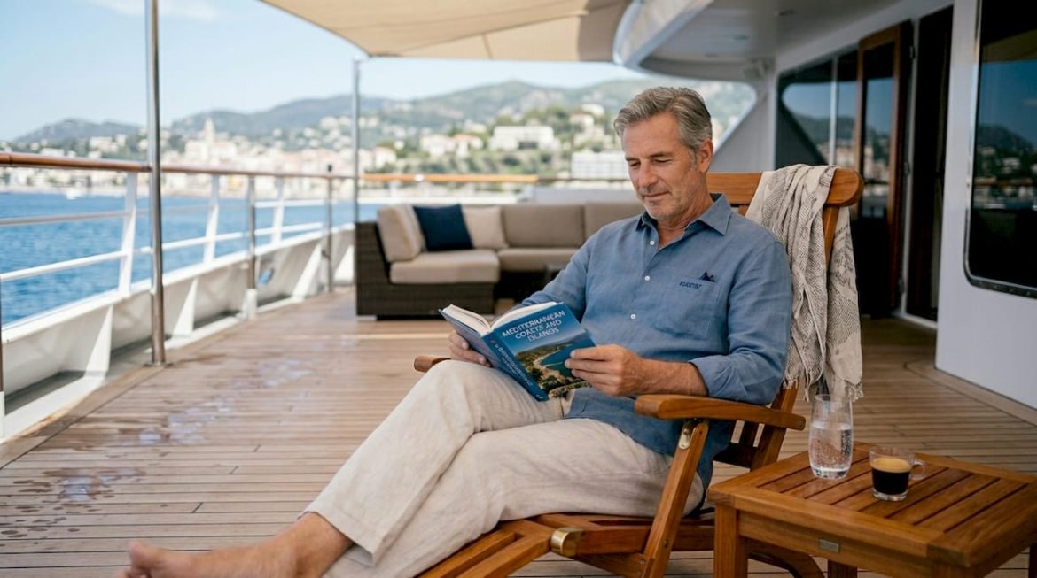 Cruise guest relaxing on luxury ship deck