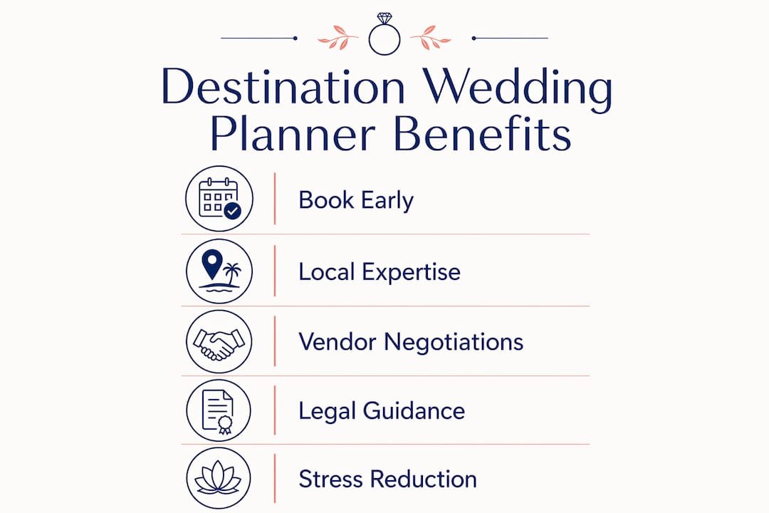 Infographic illustrating benefits of hiring destination wedding planner
