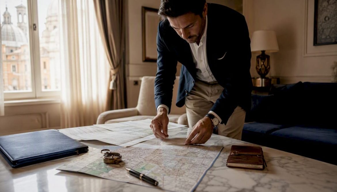 Guide arranging Rome tour maps and itinerary