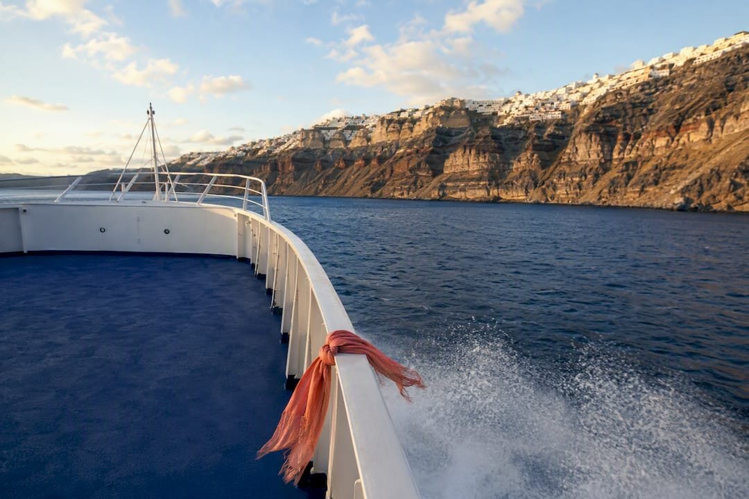 Ferry approaching Santorini caldera