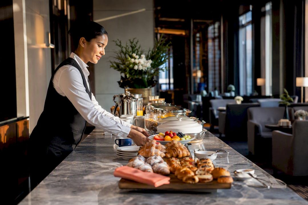 Elegant hotel club lounge breakfast setting