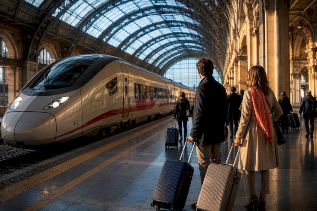 High-speed train arriving at Italian station