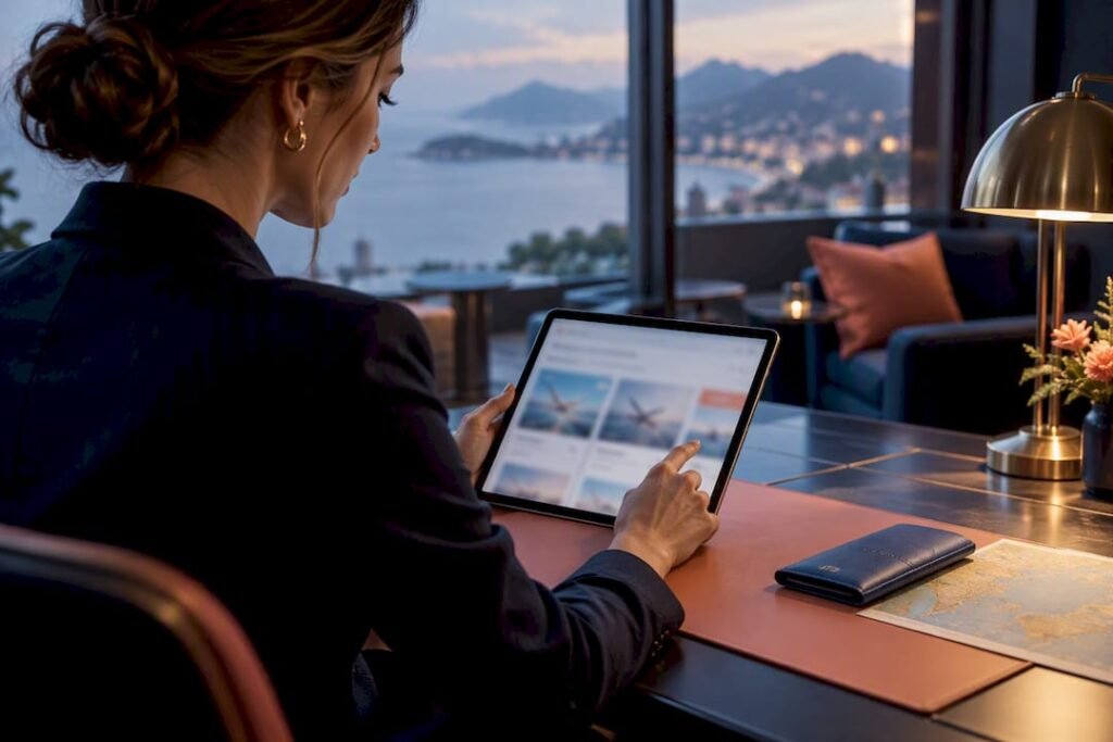 Advisor researching business fares