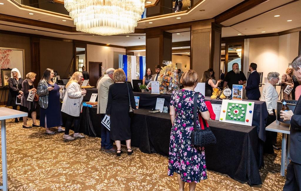 Silent auction display at a nonprofit fundraising gala